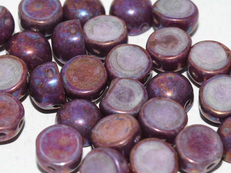 Cabochon 6 mm, 2 Holes, Chalk White Iris, Czech Glass