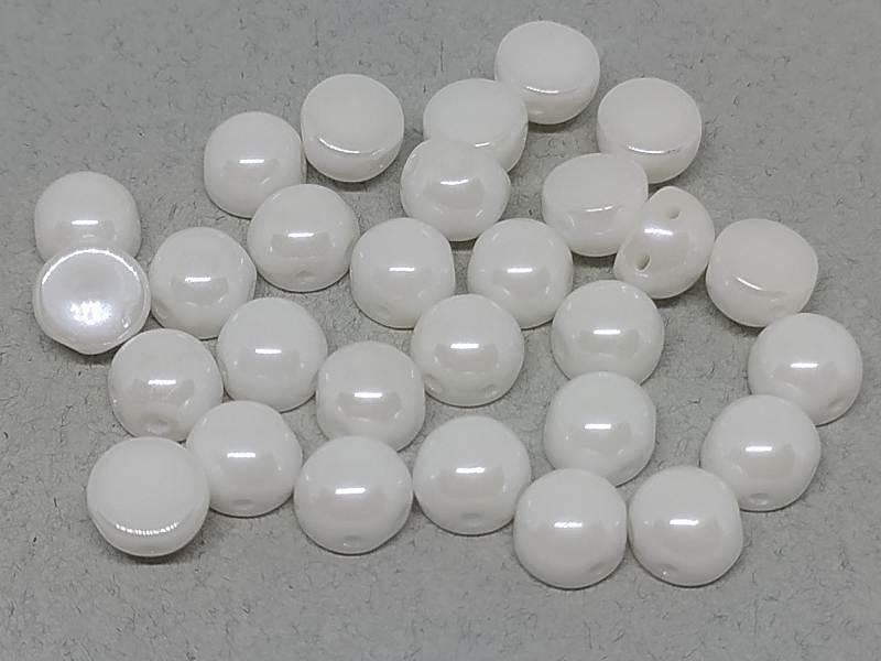 Cabochon 6 mm, 2 Holes, Chalk White Shimmer, Czech Glass