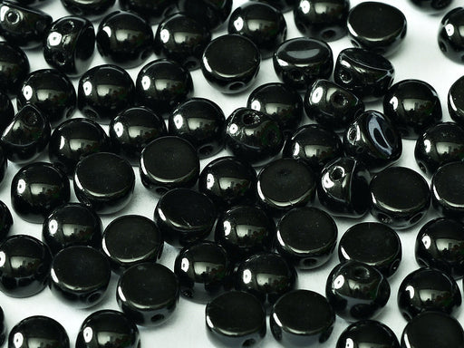Cabochon 6 mm, 2 Holes, Jet Black, Czech Glass