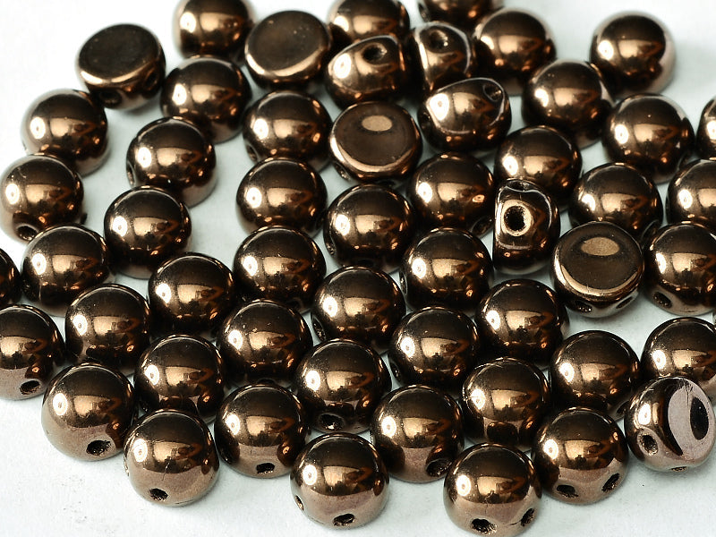 Cabochon 6 mm, 2 Holes, Jet Bronze, Czech Glass