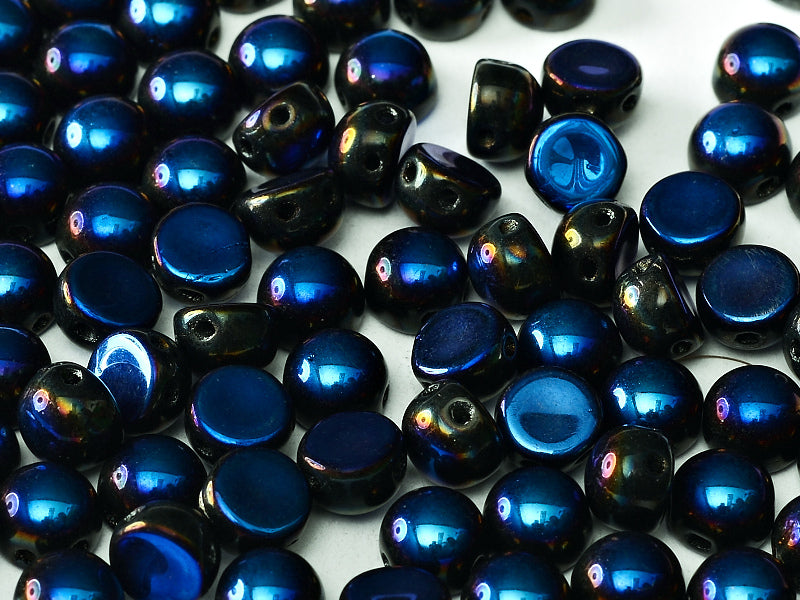 Cabochon 6 mm, 2 Holes, Jet Full Azuro, Czech Glass