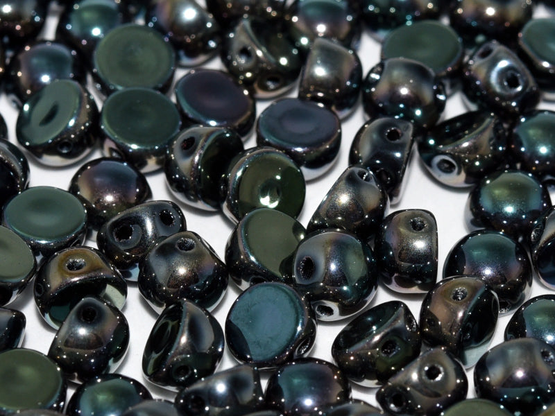 Cabochon 6 mm, 2 Holes, Jet Celsian Full, Czech Glass