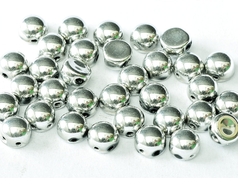 Cabochon 6 mm, 2 Holes, Jet Labrador Full, Czech Glass