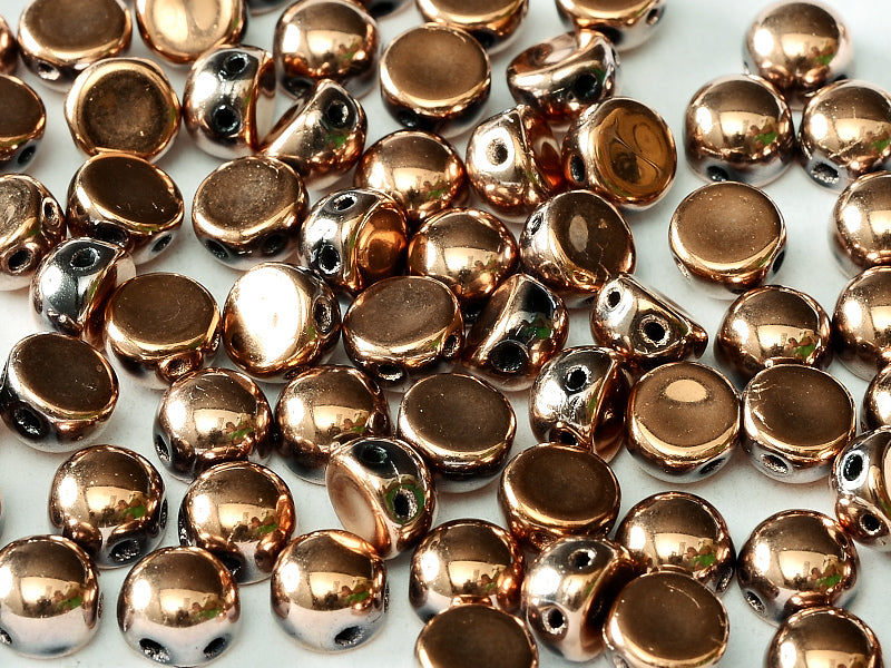 Cabochon 6 mm, 2 Holes, Jet Capri Gold Full, Czech Glass