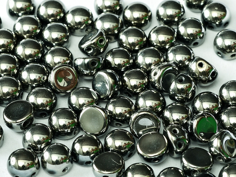 Cabochon 6 mm, 2 Holes, Jet Full Chrom, Czech Glass