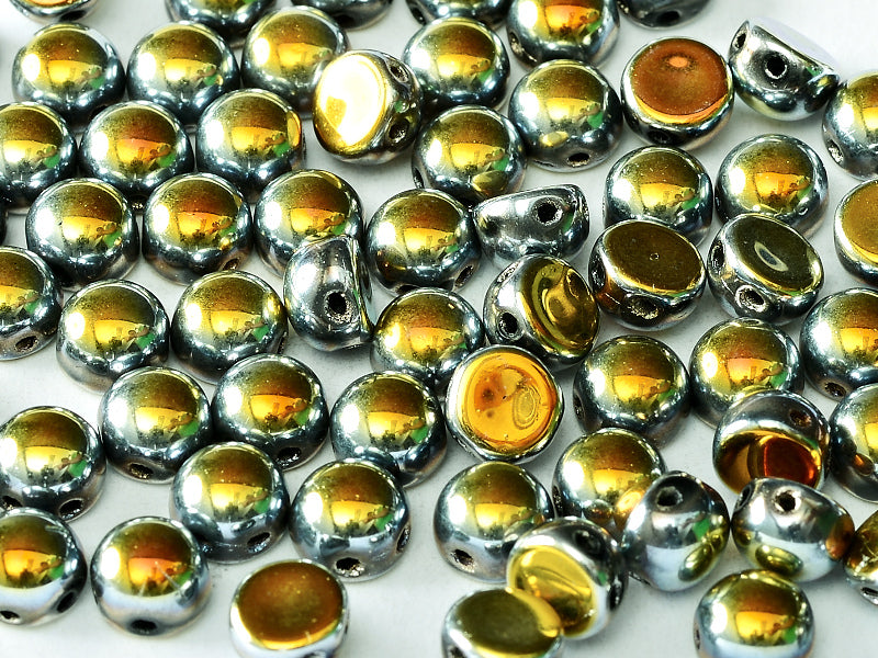 Cabochon 6 mm, 2 Holes, Jet Full Marea, Czech Glass