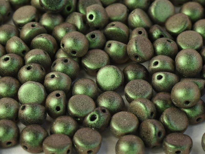 Cabochon 6 mm, 2 Holes, Jet Polychrome Olive Mauve, Czech Glass