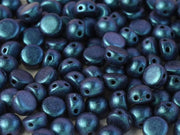 Cabochon 6 mm, 2 Holes, Jet Polychrome Indigo Orchid, Czech Glass