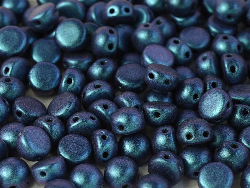 Cabochon 6 mm, 2 Holes, Jet Polychrome Indigo Orchid, Czech Glass