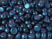 Cabochon 6 mm, 2 Holes, Jet Polychrome Dark Capri Blue, Czech Glass