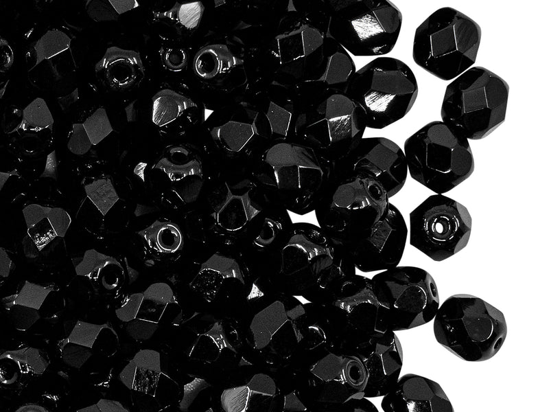 Set of Round Fire Polished Beads (3mm, 4mm, 6mm, 8mm), 3 colors: Crystal Vitrail, Chalk White, Jet Black, Czech Glass