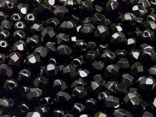 50 pcs Fire Polished Faceted Beads Round, 6mm, Jet Black, Czech Glass