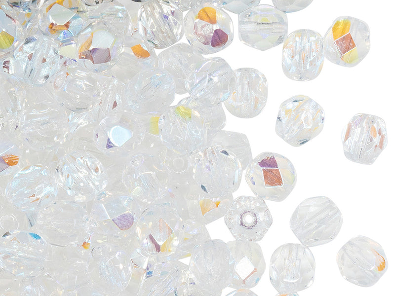 50 pcs Fire Polished Faceted Beads Round, 6mm, Crystal AB, Czech Glass