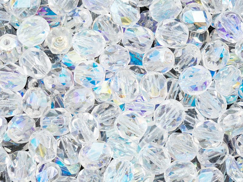 50 pcs Fire Polished Faceted Beads Round, 6mm, Crystal AB, Czech Glass