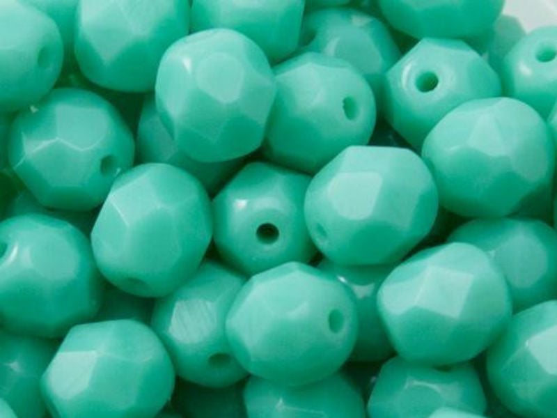 50 pcs Fire Polished Faceted Beads Round, 6mm, Opaque Turquoise Green, Czech Glass