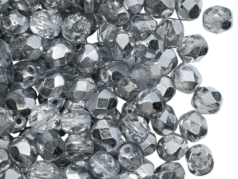 50 pcs Fire Polished Faceted Beads Round, 6mm, Crystal Labrador (Crystal Silver), Czech Glass