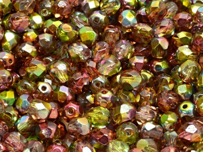 Set of Round Fire Polished Beads (3mm, 4mm, 6mm, 8mm), Magic Red Yellow, Czech Glass