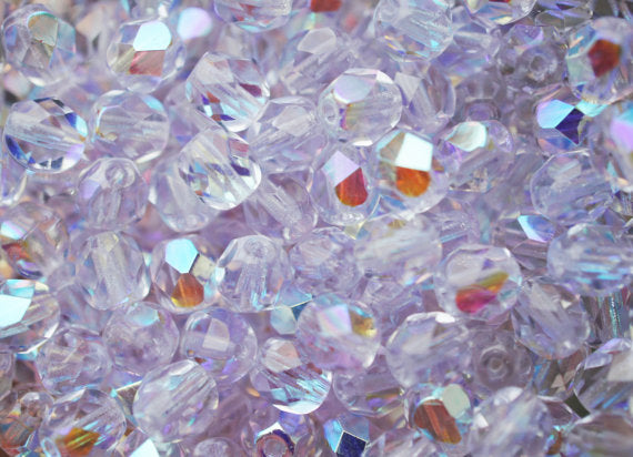 50 pcs Fire Polished Faceted Beads Round, 6mm, Crystal Light Amethyst AB, Czech Glass