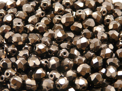 50 pcs Fire Polished Faceted Beads Round, 6mm, Jet Copper Luster, Czech Glass