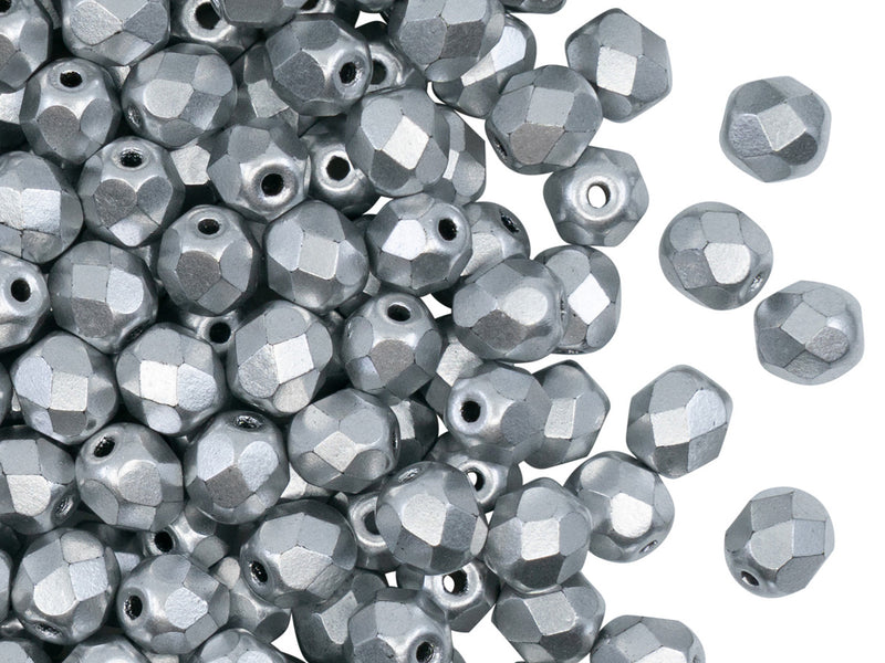 Set of Round Fire Polished Beads (3mm, 4mm, 6mm), 2 colors: Aztec Gold and Silver (Aluminium) Matte, Czech Glass