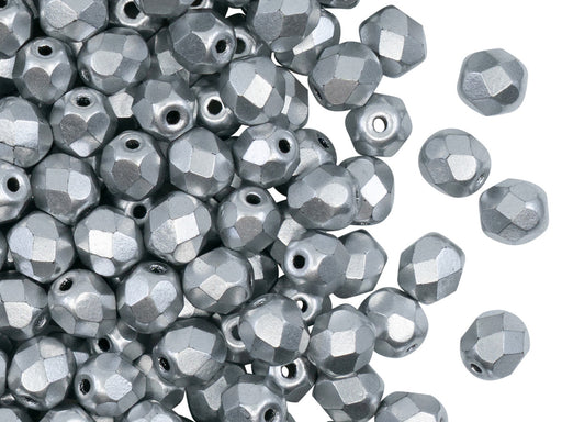 50 pcs Fire Polished Faceted Beads Round, 6mm, Crystal Bronze Aluminum (Silver Matte), Czech Glass