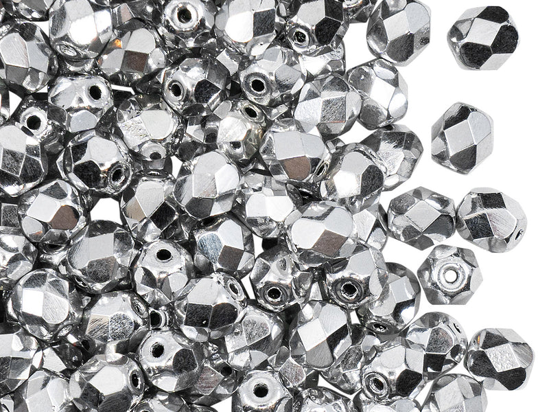 Set of Round Fire Polished Beads (3mm, 4mm, 6mm), 2 colors: Chalk White and Crystal Full Labrador, Czech Glass