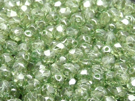 50 pcs Fire Polished Faceted Beads Round, 6mm, Crystal Green Luster, Czech Glass