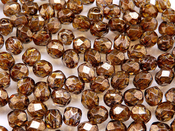 50 pcs Fire Polished Faceted Beads Round, 6mm, Crystal Violet/Brown Senegal, Czech Glass