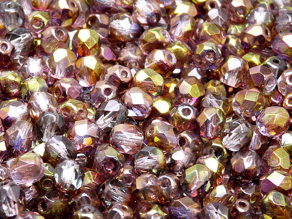 50 pcs Fire Polished Faceted Beads Round, 6mm, Crystal Red/Violet Combi Luster, Czech Glass