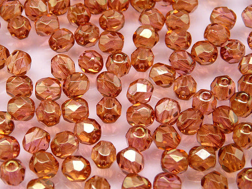 50 pcs Fire Polished Faceted Beads Round, 6mm, Crystal Red Luster, Czech Glass