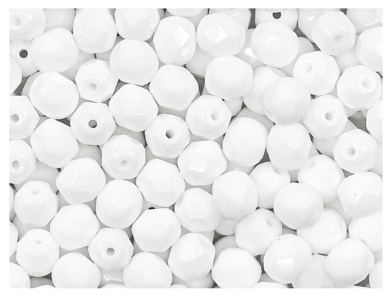 Set of Round Fire Polished Beads (3mm, 4mm, 6mm), 2 colors: Chalk White and Crystal Full Labrador, Czech Glass