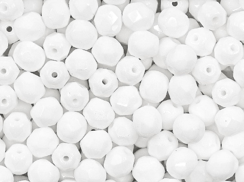 Set of Round Fire Polished Beads (3mm, 4mm, 6mm), 2 colors: Chalk White and Aztec Gold, Czech Glass