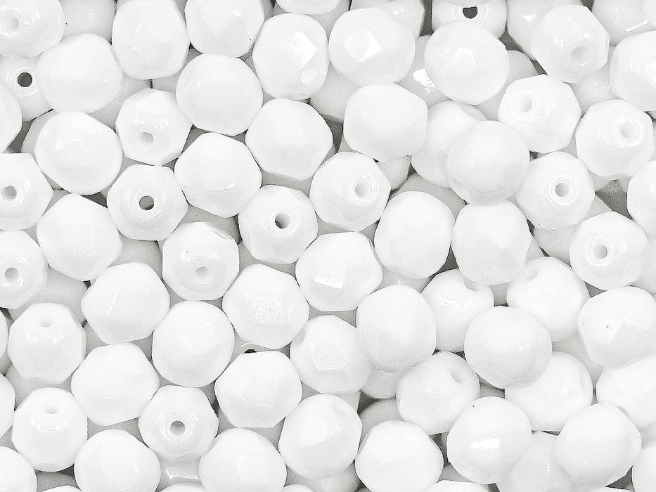 50 pcs Fire Polished Faceted Beads Round, 6mm, Chalk White, Czech Glass