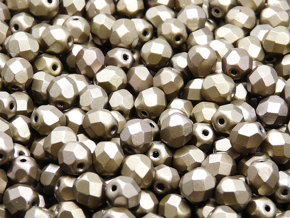 50 pcs Fire Polished Faceted Beads Round, 6mm, Gray Rainbow Matte, Czech Glass
