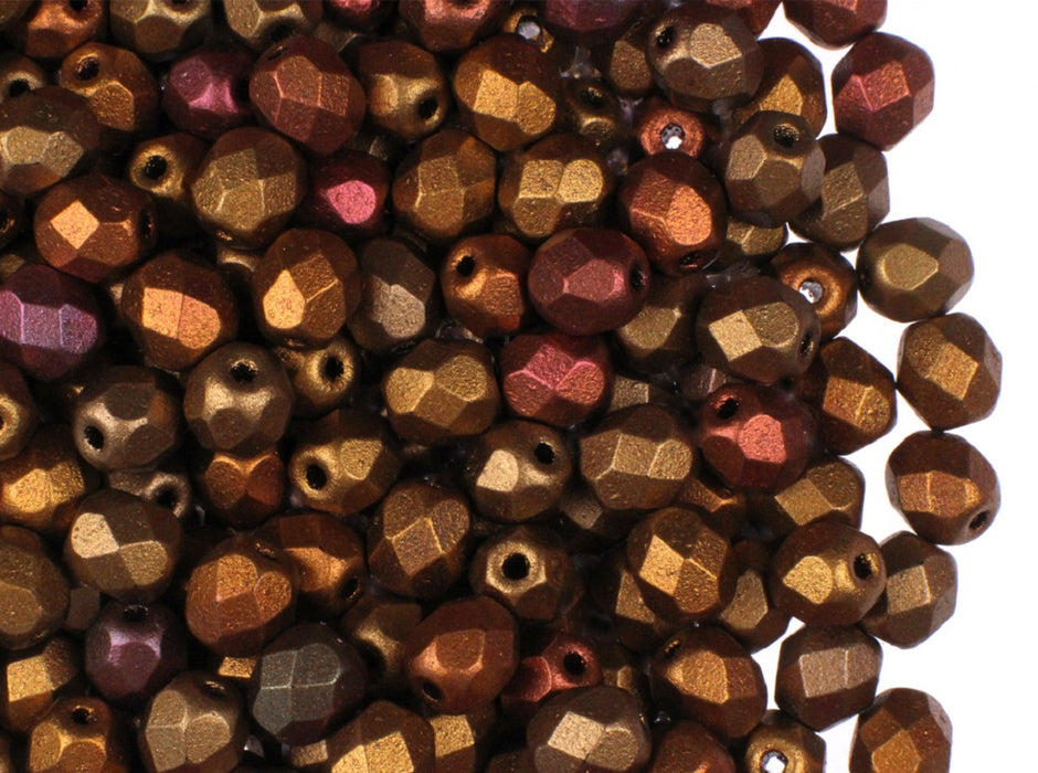 50 pcs Fire Polished Faceted Beads Round, 6mm, Silky Gold Iris Matte, Czech Glass
