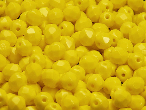 50 pcs Fire Polished Faceted Beads Round, 6mm, Yellow Opaque (Lemon), Czech Glass