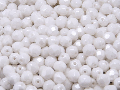 50 pcs Fire Polished Faceted Beads Round, 6mm, Chalk White Luster, Czech Glass