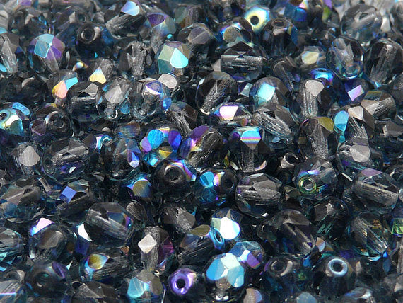 50 pcs Fire Polished Faceted Beads Round, 6mm, Montana AB, Czech Glass