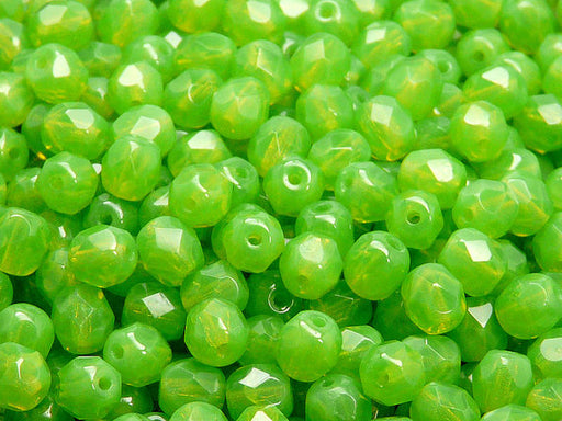 50 pcs Fire Polished Faceted Beads Round, 6mm, Green Opal, Czech Glass