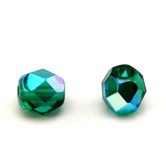 50 pcs Fire Polished Faceted Beads Round, 6mm, Emerald AB, Czech Glass