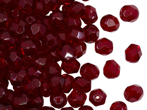 50 pcs Fire Polished Faceted Beads Round, 6mm, Dark Ruby (Garnet), Czech Glass