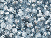 Fire Polished Faceted Beads Round 6 mm Crystal Comet Azore Light Czech Glass Grey Blue