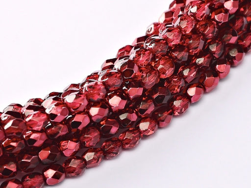 50 pcs 50 pcs Fire Polished Beads 6 mm Crystal Pomegranate Metallic Ice Czech Glass Red