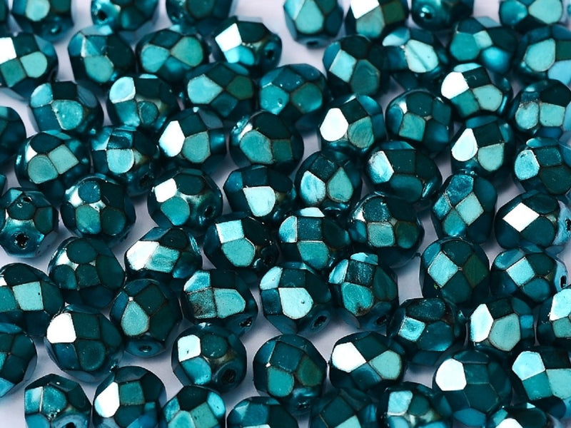 50 pcs 50 pcs Fire Polished Beads 6 mm Jet Heavy Metal Turquoise Czech Glass Blue
