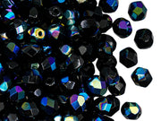 Fire Polished Faceted Beads Round 6 mm, Jet Black AB, Czech Glass