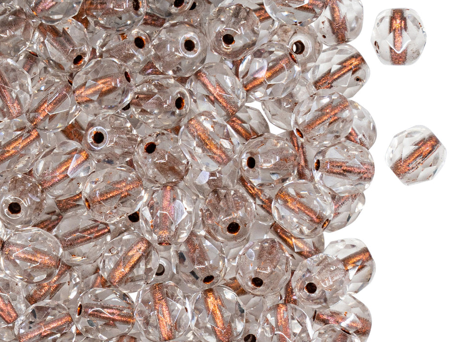 50 pcs Fire Polished Faceted Beads Round 6 mm, Crystal Copper Lined, Czech Glass