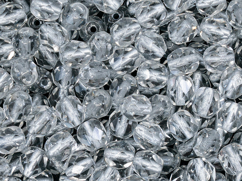 50 pcs Fire Polished Faceted Beads Round 6 mm, Crystal Silver Lined, Czech Glass