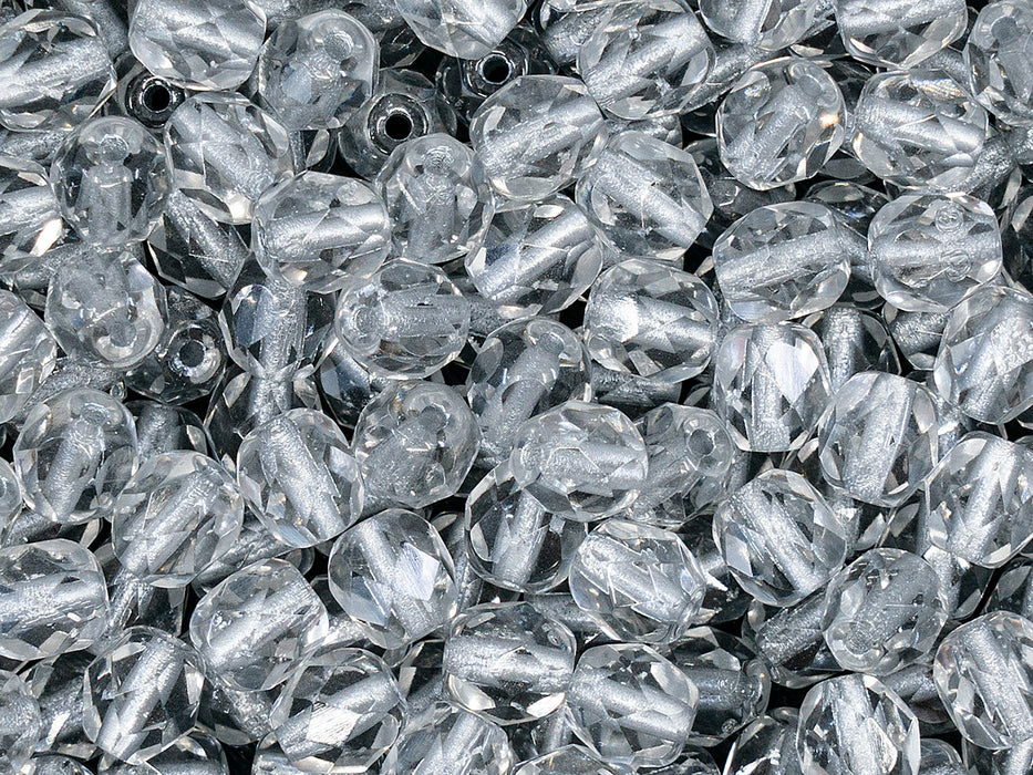 50 pcs Fire Polished Faceted Beads Round 6 mm, Crystal Silver Lined, Czech Glass