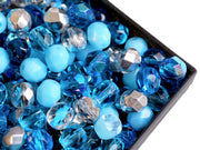 Fire Polished Faceted Beads Round 6 mm, Mix Aqua, Czech Glass
