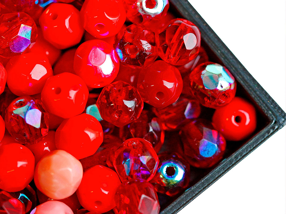 50 pcs Fire Polished Faceted Beads Round 6 mm, Mix Red, Czech